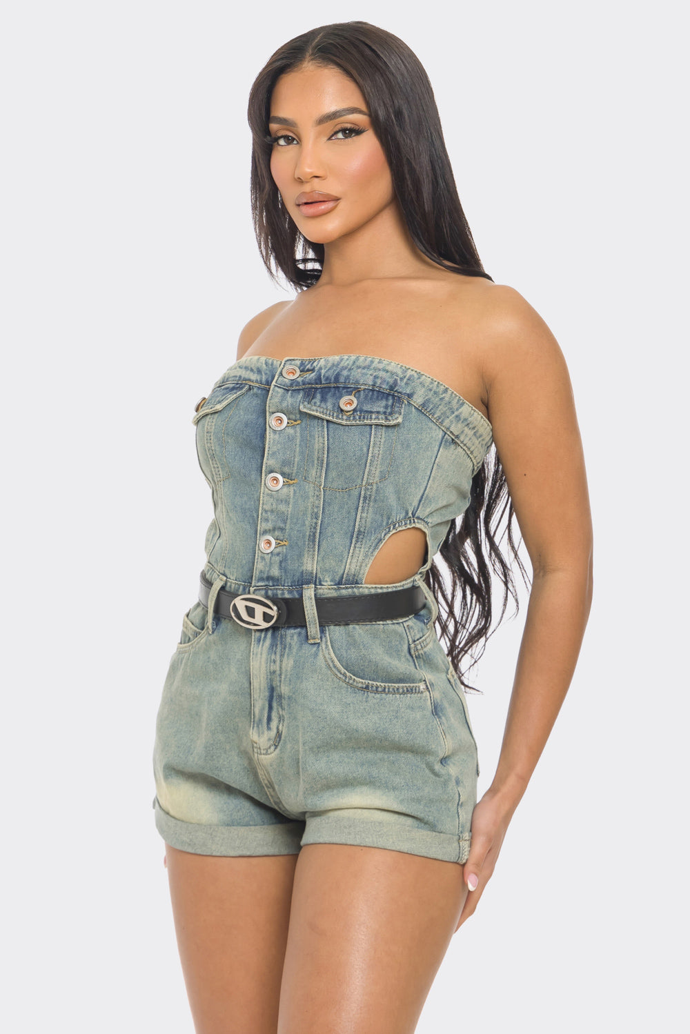 Girl In The Fields Denim Romper