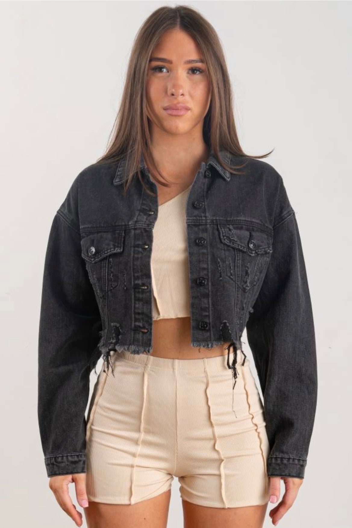 Always Blessed Denim Crop Jacket - Black