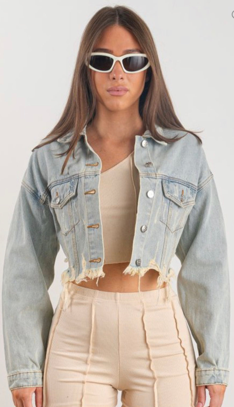 Always Blessed Denim Crop Jacket - Denim Blue