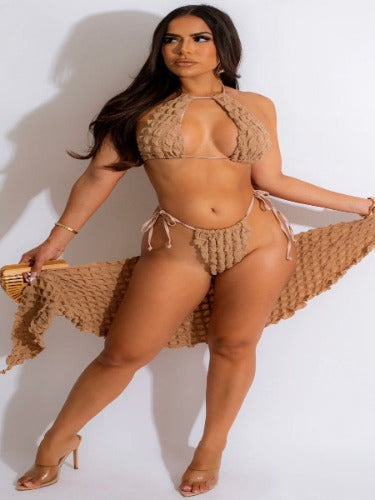 Hawaii In The Air Popcorn Bikini Set - Mocha