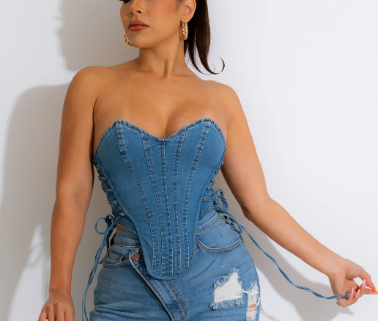 It Girl Denim Corset Top - Denim Blue