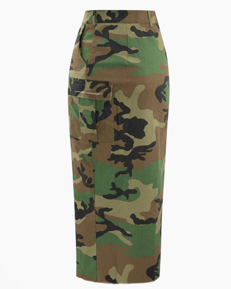 Leave It To Me Camo Slit Long Skirt